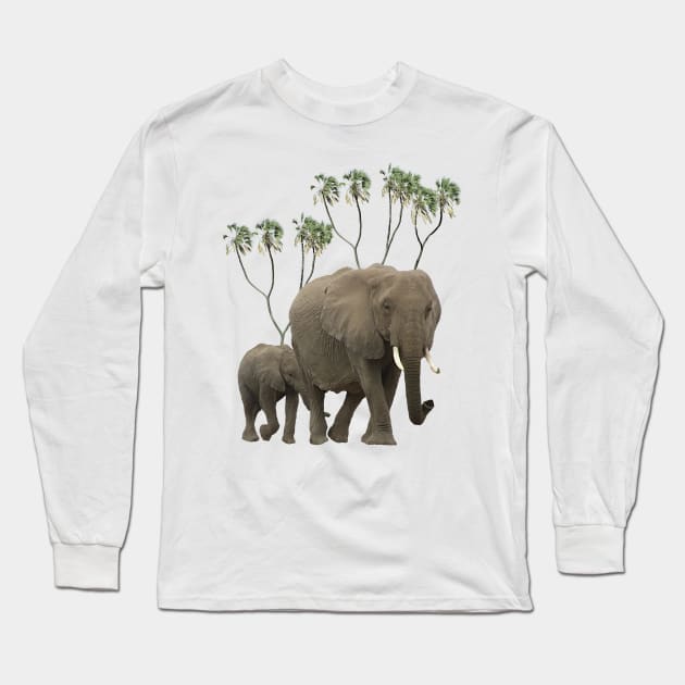 Elephant Mama + Baby + Doumpalms - Africa Long Sleeve T-Shirt by T-SHIRTS UND MEHR